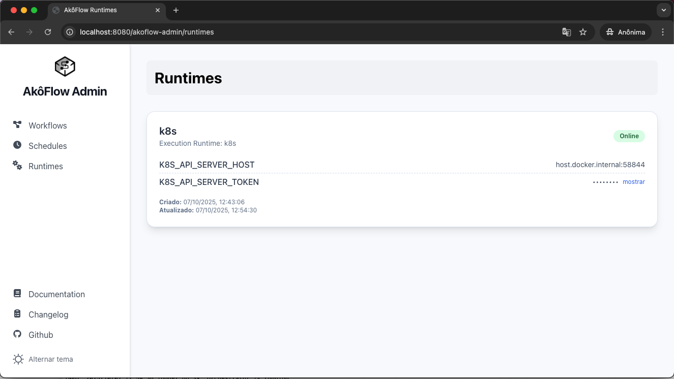AkôFlow connected to local Kind cluster